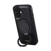 For iPhone 16 Plus Denior A17 Genuine Leather Gear Magnetic Holder Phone Case(Black)