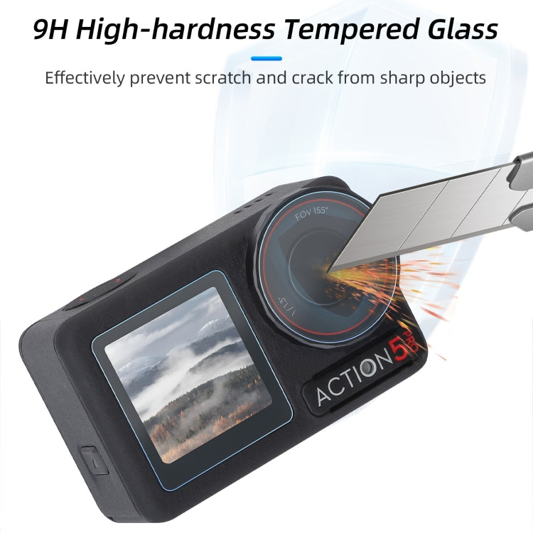 For DJI Osmo Action 5 Pro Sunnylife 3 in 1 Lens Protector Front and Rear Screen Tempered Glass Films, Quantity:1 + 1 + 1 Sets