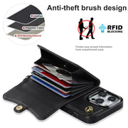 For iPhone 16 Pro Max RFID Card Slot Phone Case with Long Lanyard(Black)