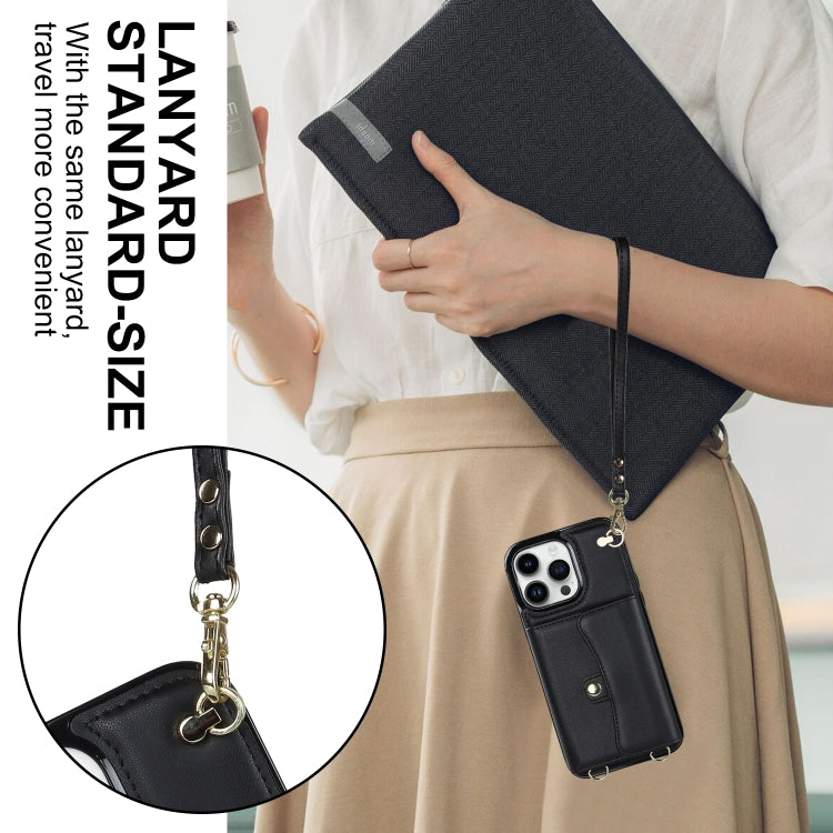 For iPhone 16 Pro Max RFID Card Slot Phone Case with Long Lanyard(Black)