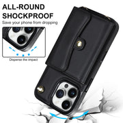 For iPhone 16 Pro Max RFID Card Slot Phone Case with Long Lanyard(Black)