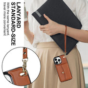 For iPhone 16 Pro Max RFID Card Slot Phone Case with Long Lanyard(Brown)