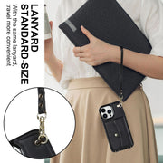 For iPhone 16 Pro RFID Card Slot Phone Case with Long Lanyard(Black)