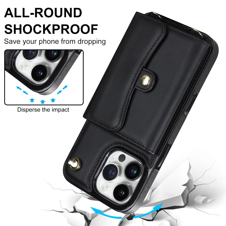 For iPhone 16 Pro RFID Card Slot Phone Case with Long Lanyard(Black)