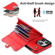For iPhone 16 Pro RFID Card Slot Phone Case with Long Lanyard(Red)