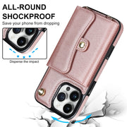 For iPhone 16 Pro RFID Card Slot Phone Case with Long Lanyard(Rose Gold)