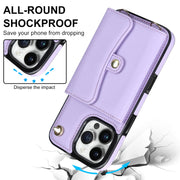 For iPhone 16 Pro RFID Card Slot Phone Case with Long Lanyard(Purple)