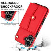 For iPhone 16 Plus RFID Card Slot Phone Case with Long Lanyard(Red)