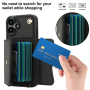 For iPhone 16 RFID Card Slot Phone Case with Long Lanyard(Black)