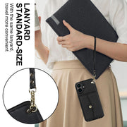 For iPhone 16 RFID Card Slot Phone Case with Long Lanyard(Black)