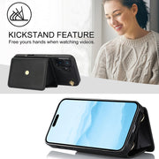 For iPhone 16 RFID Card Slot Phone Case with Long Lanyard(Black)