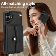 For iPhone 16 RFID Card Slot Phone Case with Long Lanyard(Black)