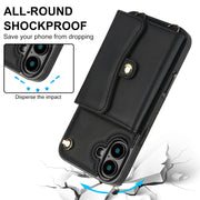 For iPhone 16 RFID Card Slot Phone Case with Long Lanyard(Black)