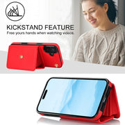 For iPhone 16 RFID Card Slot Phone Case with Long Lanyard(Red)