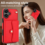 For iPhone 16 RFID Card Slot Phone Case with Long Lanyard(Red)