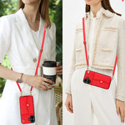 For iPhone 16 RFID Card Slot Phone Case with Long Lanyard(Red)