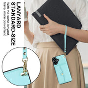 For iPhone 16 RFID Card Slot Phone Case with Long Lanyard(Mint Green)