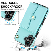 For iPhone 16 RFID Card Slot Phone Case with Long Lanyard(Mint Green)