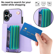 For iPhone 16 RFID Card Slot Phone Case with Long Lanyard(Purple)