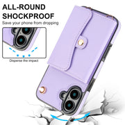 For iPhone 16 RFID Card Slot Phone Case with Long Lanyard(Purple)