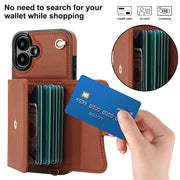 For iPhone 16 RFID Card Slot Phone Case with Long Lanyard(Brown)