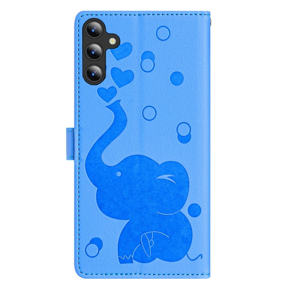 For Samsung Galaxy S25 5G Cartoon Elephant Embossed Leather Phone Case(Blue)