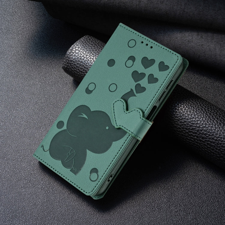 For Samsung Galaxy S25 5G Cartoon Elephant Embossed Leather Phone Case(Green) - Galaxy S25 5G Cases by PMC Jewellery | Online Shopping South Africa | PMC Jewellery | Buy Now Pay Later Mobicred
