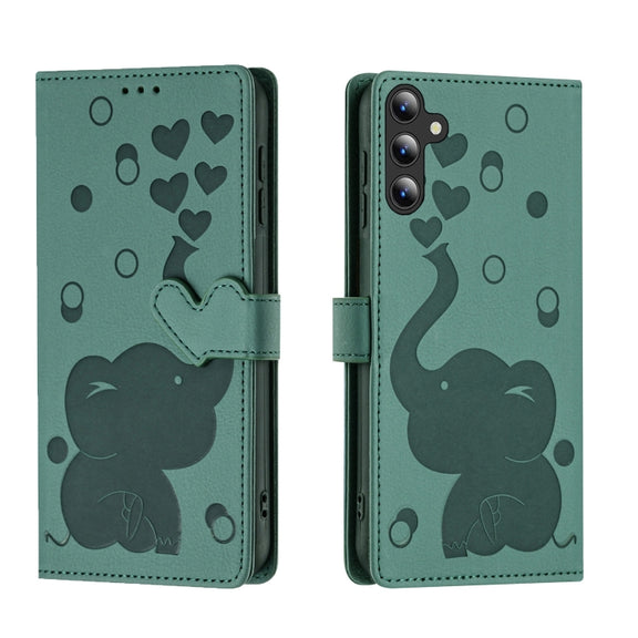 For Samsung Galaxy S25 5G Cartoon Elephant Embossed Leather Phone Case(Green)