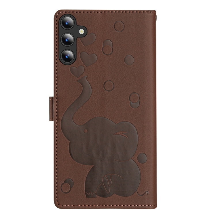 For Samsung Galaxy S25 5G Cartoon Elephant Embossed Leather Phone Case(Brown) - Galaxy S25 5G Cases by PMC Jewellery | Online Shopping South Africa | PMC Jewellery | Buy Now Pay Later Mobicred