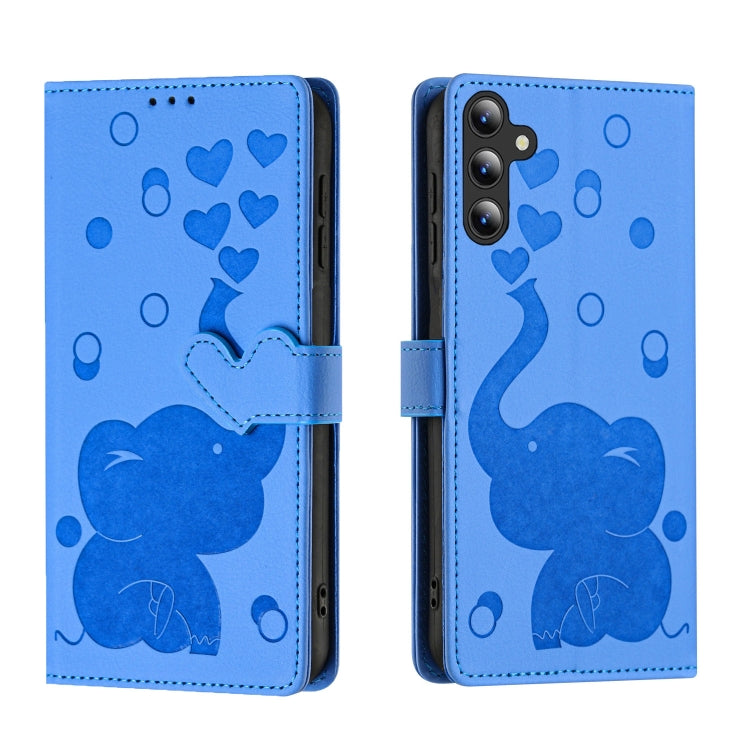 For Samsung Galaxy S25+ 5G Cartoon Elephant Embossed Leather Phone Case(Blue) - Galaxy S25+ 5G Cases by PMC Jewellery | Online Shopping South Africa | PMC Jewellery | Buy Now Pay Later Mobicred