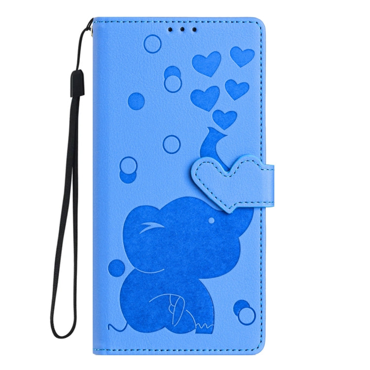 For Samsung Galaxy S25+ 5G Cartoon Elephant Embossed Leather Phone Case(Blue) - Galaxy S25+ 5G Cases by PMC Jewellery | Online Shopping South Africa | PMC Jewellery | Buy Now Pay Later Mobicred