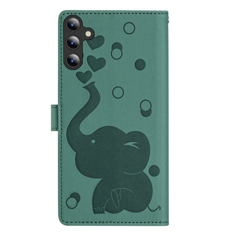 For Samsung Galaxy S25+ 5G Cartoon Elephant Embossed Leather Phone Case(Green) - Galaxy S25+ 5G Cases by PMC Jewellery | Online Shopping South Africa | PMC Jewellery | Buy Now Pay Later Mobicred
