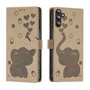 For Samsung Galaxy S25+ 5G Cartoon Elephant Embossed Leather Phone Case(Khaki)
