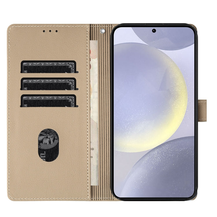 For Samsung Galaxy S25+ 5G Cartoon Elephant Embossed Leather Phone Case(Khaki)