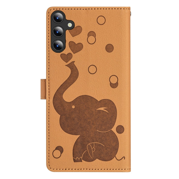 For Samsung Galaxy S25+ 5G Cartoon Elephant Embossed Leather Phone Case(Yellow)