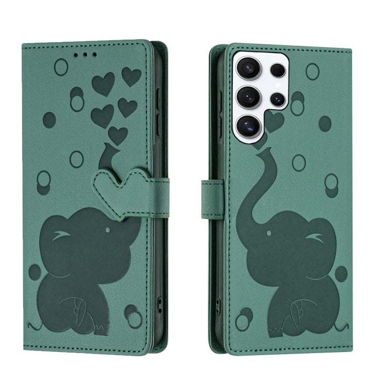For Samsung Galaxy S25 Ultra 5G Cartoon Elephant Embossed Leather Phone Case(Green) - free shipping - PMC Jewellery - Order now!
