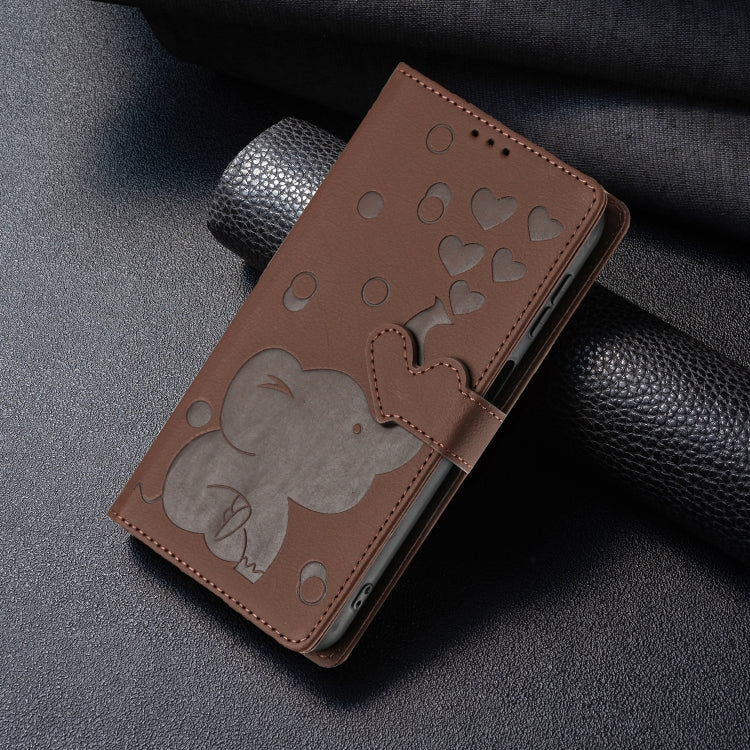 For Samsung Galaxy S25 Ultra 5G Cartoon Elephant Embossed Leather Phone Case(Brown) - Galaxy S25 Ultra 5G Cases by PMC Jewellery | Online Shopping South Africa | PMC Jewellery | Buy Now Pay Later Mobicred