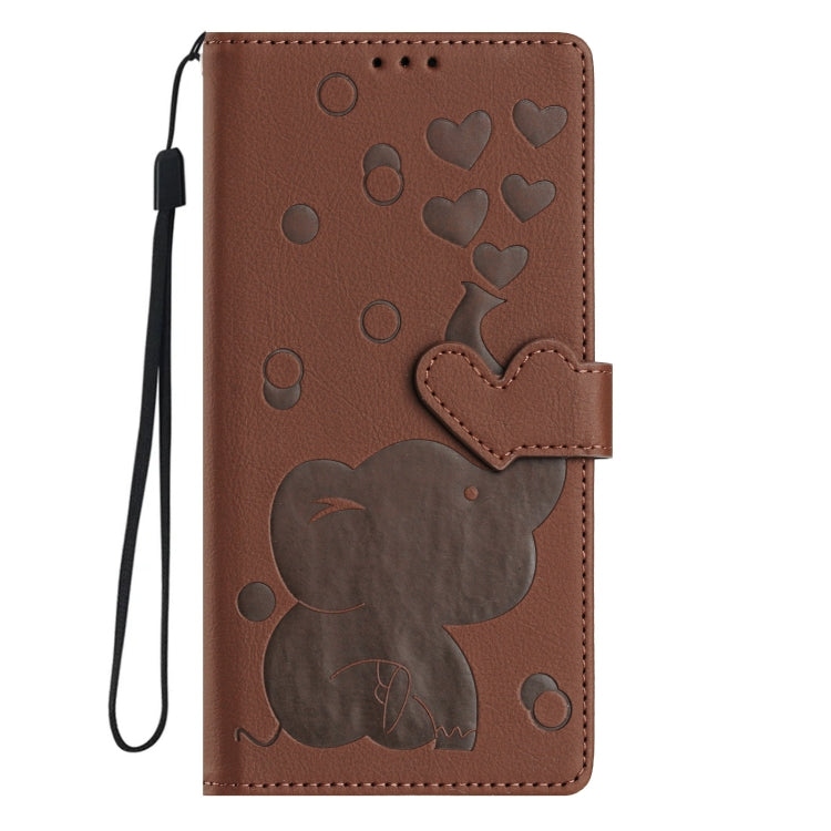 For Samsung Galaxy S25 Ultra 5G Cartoon Elephant Embossed Leather Phone Case(Brown)