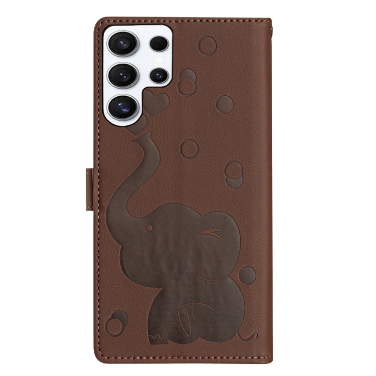 For Samsung Galaxy S25 Ultra 5G Cartoon Elephant Embossed Leather Phone Case(Brown) - Galaxy S25 Ultra 5G Cases by PMC Jewellery | Online Shopping South Africa | PMC Jewellery | Buy Now Pay Later Mobicred
