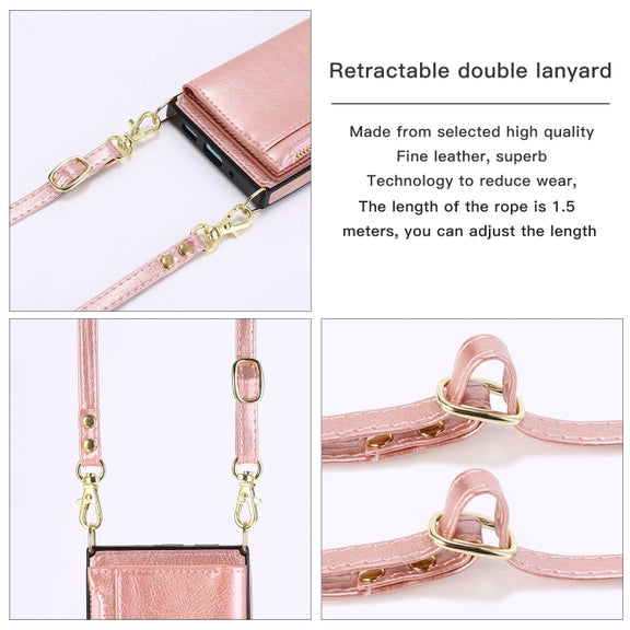 For iPhone 16 Pro Max Square Zipper Wallet Bag TPU+PU Back Cover Case(Rose Gold)