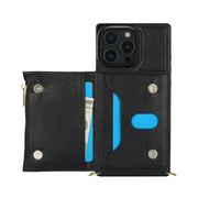 For iPhone 16 Pro Max Square Zipper Wallet Bag TPU+PU Back Cover Case(Black)