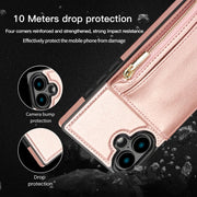 For iPhone 16 Plus Square Zipper Wallet Bag TPU+PU Back Cover Case(Rose Gold)