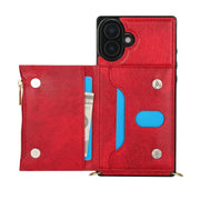For iPhone 16 Plus Square Zipper Wallet Bag TPU+PU Back Cover Case(Red)