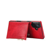 For iPhone 16 Plus Square Zipper Wallet Bag TPU+PU Back Cover Case(Red)