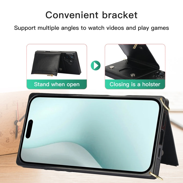 For iPhone 16 Square Zipper Wallet Bag TPU+PU Back Cover Case(Black)