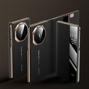 For Huawei Mate XT Ultimate Design View Window Genuine Leather Electroplating Phone Case(Black Gold)