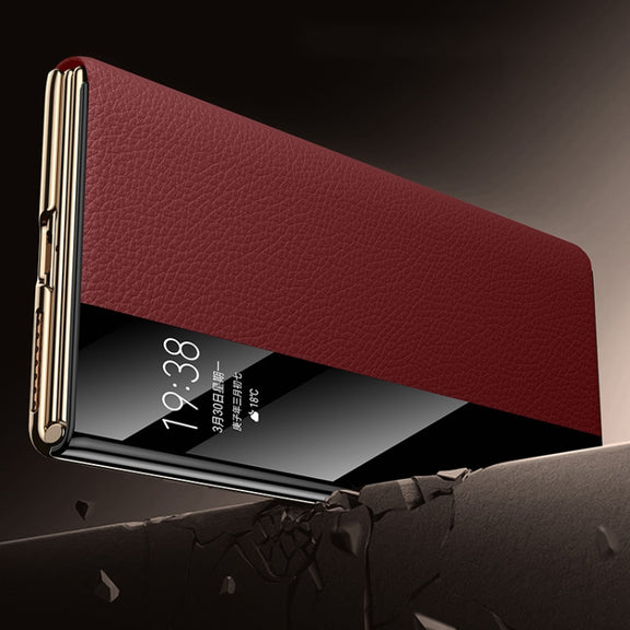 For Huawei Mate XT Ultimate Design View Window Genuine Leather Electroplating Phone Case(Red)