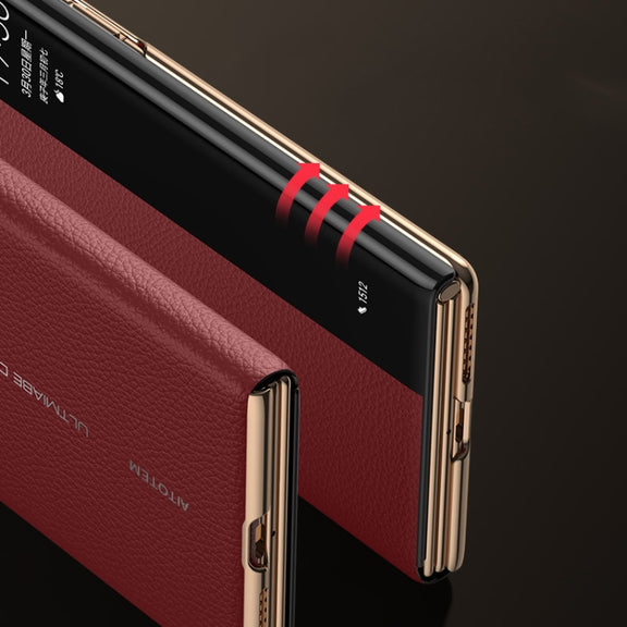 For Huawei Mate XT Ultimate Design View Window Genuine Leather Electroplating Phone Case(Black Gold)