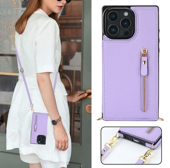 For iPhone 16 Pro Max Cross-body Zipper Square Phone Case(Purple)