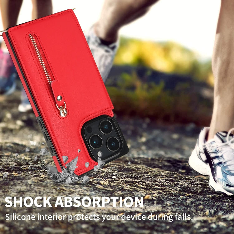 For iPhone 16 Pro Max Cross-body Zipper Square Phone Case(Red)